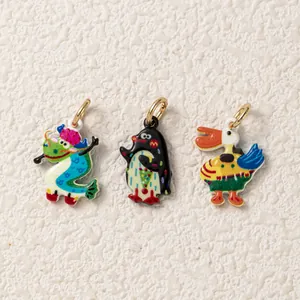 Set of three colorful animal enamel charms with 18K gold plated rings for DIY jewelry making