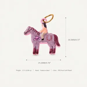 Detail view of 18K gold-plated horse charm with precise size measurements and metal specs.