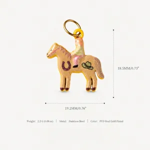 18K gold plated stainless steel cartoon horse pendant charm with horseshoe design