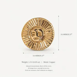 Gold sun face metal pendant for shoe decoration and DIY crafts with dimension specs