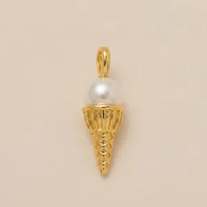 Detailed view of an elegant gold ice cream cone pearl pendant for DIY jewelry accessories