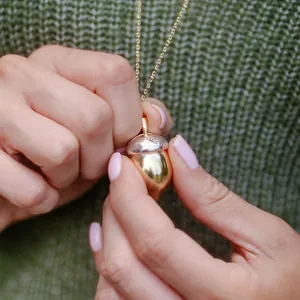 Elegante collana con ciondolo a medaglione a forma di ghianda placcata oro e argento