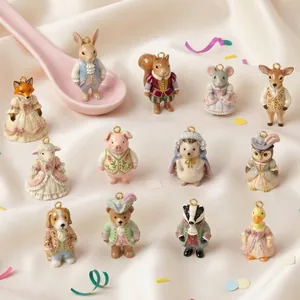 Detailed set of cute Victorian-style cartoon animal pendants for DIY jewelry charms.