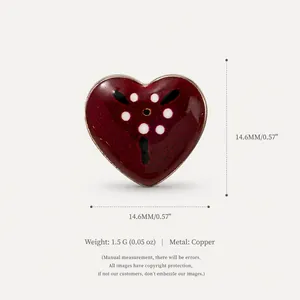 Red enamel heart pendant charm detail view with dimensions and weight specifications