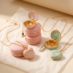 Detailed view of heart enamel locket necklace featuring birth month floral patterns