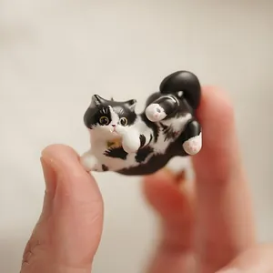 Collana con ciondolo gatto tuxedo 3D dipinto a mano, simpatico gioiello per amanti degli animali