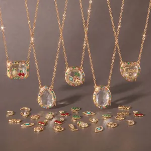 Collana con Medaglione Galleggiante DIY per Donna Uomo Placcato Oro Argento Rame Strass Cuore Tondo Pendente a Goccia Gioielli Regali