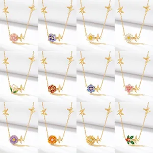 Detailed view of twelve birth month flower necklace variants with enamel finish.