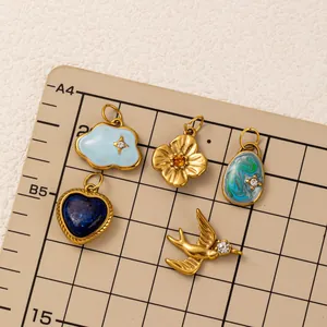 Edelstahl Anhänger Halskette Mode Strass Eingelegt Herz Blume Wolke Vogel Charme DIY Schmuck Für Damen