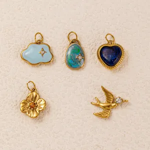 Set aus fünf DIY-Edelstahlanhängern mit Zirkon, Herz-, Wolken-, Blumen- und Vogelform