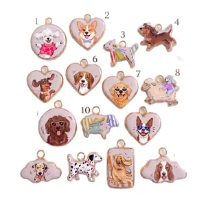 Süße Hunde-Anhänger für DIY-Schmuck, 18 Karat vergoldete Edelstahl-Anhänger-Set 10er