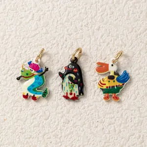 Colorful enamel animal charms including penguin and duck for DIY jewelry making.