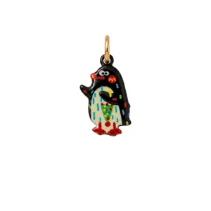 Colorful enamel penguin pendant charm with gold ring for DIY necklace jewelry making