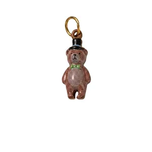 Detailed handmade enamel teddy bear charm pendant in 18K gold plated stainless steel
