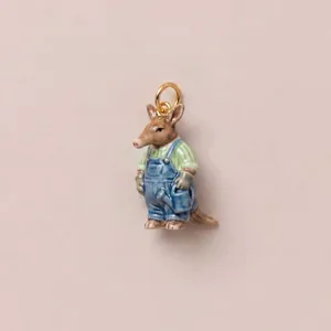 Hand-painted ceramic style aardvark animal pendant in blue overalls for DIY jewelry