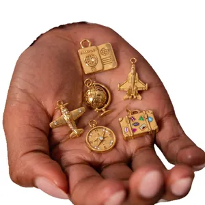 18K gold plated stainless steel travel theme charms set for DIY jewelry making projects