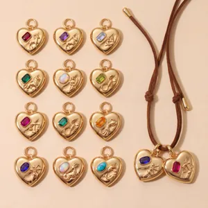 3D Relief Twelve Constellation Heart Pendant With Colorful Rhinestone 316L Stainless Steel Zodiac Charm Necklace For Women