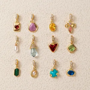 14K Gold Plated Copper Colorful Zirconia Heart Pendant Monthly Birthstone DIY Jewelry Making Charm For Women Necklace Findings