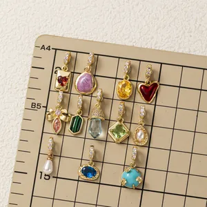 Assorted colorful 14K gold plated zircon charms in heart and teardrop shapes for DIY
