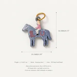 Stainless steel horse rider pendant with 18K gold plating and measurements