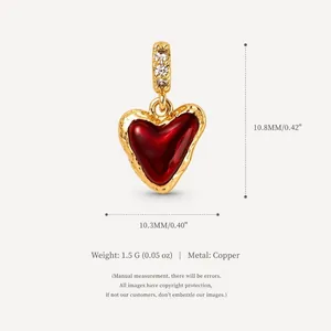 Red heart zircon pendant size and weight info, 14K gold plated copper jewelry details