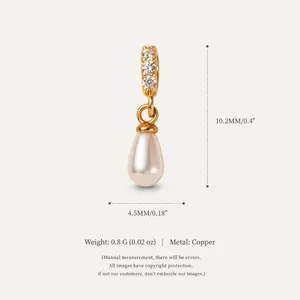 Detailed size chart for teardrop pearl pendant with zircon-studded gold-tone bail.