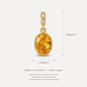 Detailed technical view of oval yellow zircon pendant showing 12mm and 7.5mm sizes