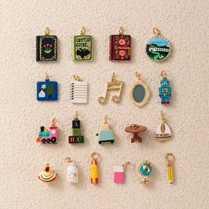 Cartoon Childlike Copper Charm Pendants Book Robot Music Note Train For DIY Jewelry Making Accessories Findings Women Girls