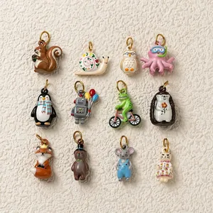 Stainless Steel Animal Pendant For Jewelry Making DIY Colorful Enamel Owl Cat Bear Charm Vacuum 18K Gold Plated Accessories