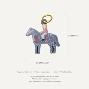 Pendentif cheval et cavalier en acier inoxydable plaqué or 18 carats pour bijoux