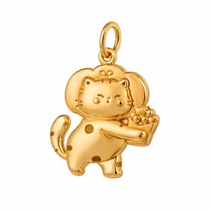 Macro detail of a 3D cute golden cat pendant with finely polished cartoon features