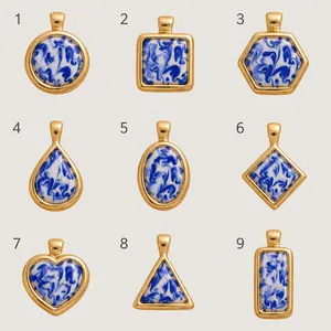 Detailed grid display showcasing nine unique blue and white marbled porcelain style pendants.