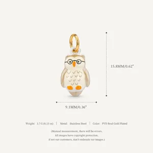 Detailed dimension chart for 18K gold plated stainless steel owl pendant jewelry