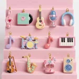 Dijes de Cobre Chapado en Oro de 18K con Forma de Nota Musical e Instrumento Colgante de Música de Esmalte Colorido para Fabricación de Joyas DIY
