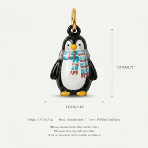 Detail of 18x11mm penguin pendant in gold plated stainless steel with dimensions