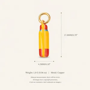 Detailed specification view of a colorful pencil pendant with weight and size data.