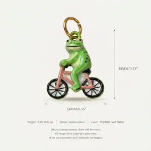 Detail view of green frog on bicycle pendant with 18mm height measurements.