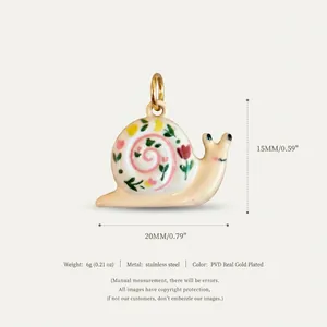 Detailed macro view of a colorful snail pendant with floral patterns and dimensions