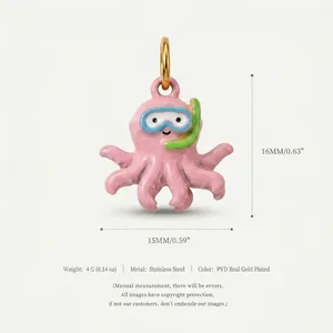 Detailed view of the pink octopus pendant showing specific dimensions and material specs