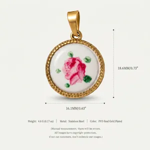 Detail of gold-plated stainless steel rose pendant with precise measurements