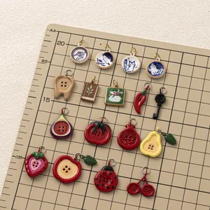 Verschiedene Edelstahl Knopfanhänger mit Obst und Gemüse Designs für DIY Schmuck