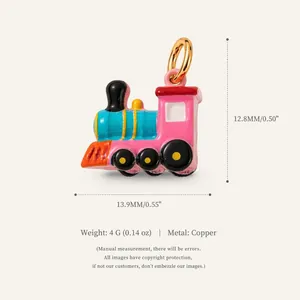 Detailed view of a colorful cartoon train pendant with weight and size parameters shown