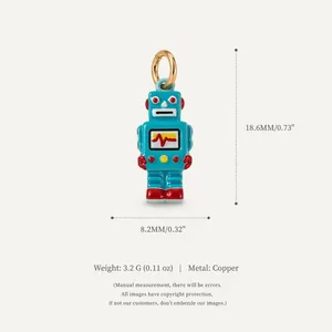 Detailed view of cartoon robot pendant with 18.6mm height and copper material specs