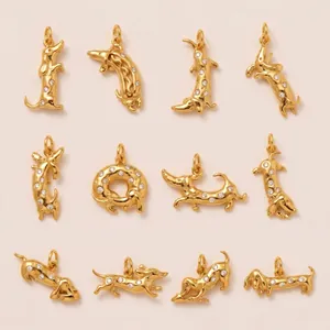 3D Dachshund Puppy Pendant Inlaid Rhinestone Polished Stainless Steel Vintage Dog Charms for DIY Necklace Bracelet Jewelry