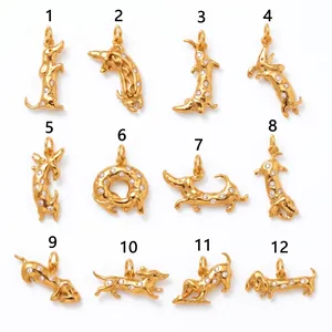 Showcases multiple styles of gold-toned dachshund pendants with zircon accents.