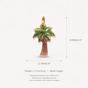 Detailed close-up of a colorful palm tree pendant showing precise measurements and material