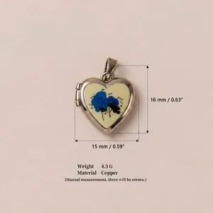 Ciondolo medaglione a cuore con stampa floreale blu, accessorio per gioielli in rame