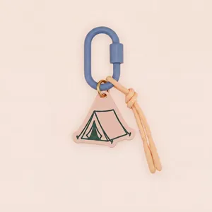 Porte-clés de camping minimaliste en acrylique avec pendentif tente et mousqueton