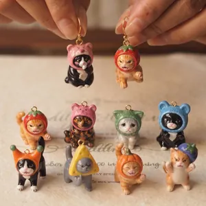 Cartoon Ceramic Cat DIY Charms Funny Fruit Vegetable Hat Cat Pendant Stainless Steel Chain For Jewelry Making Accessory Handmade DIY Necklace