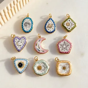 Fairy Tale Celestial Sun Moon Star Animal Enamel Copper Pendant For Women DIY Jewelry Necklace Accessory Gold Plated Decorative Charm